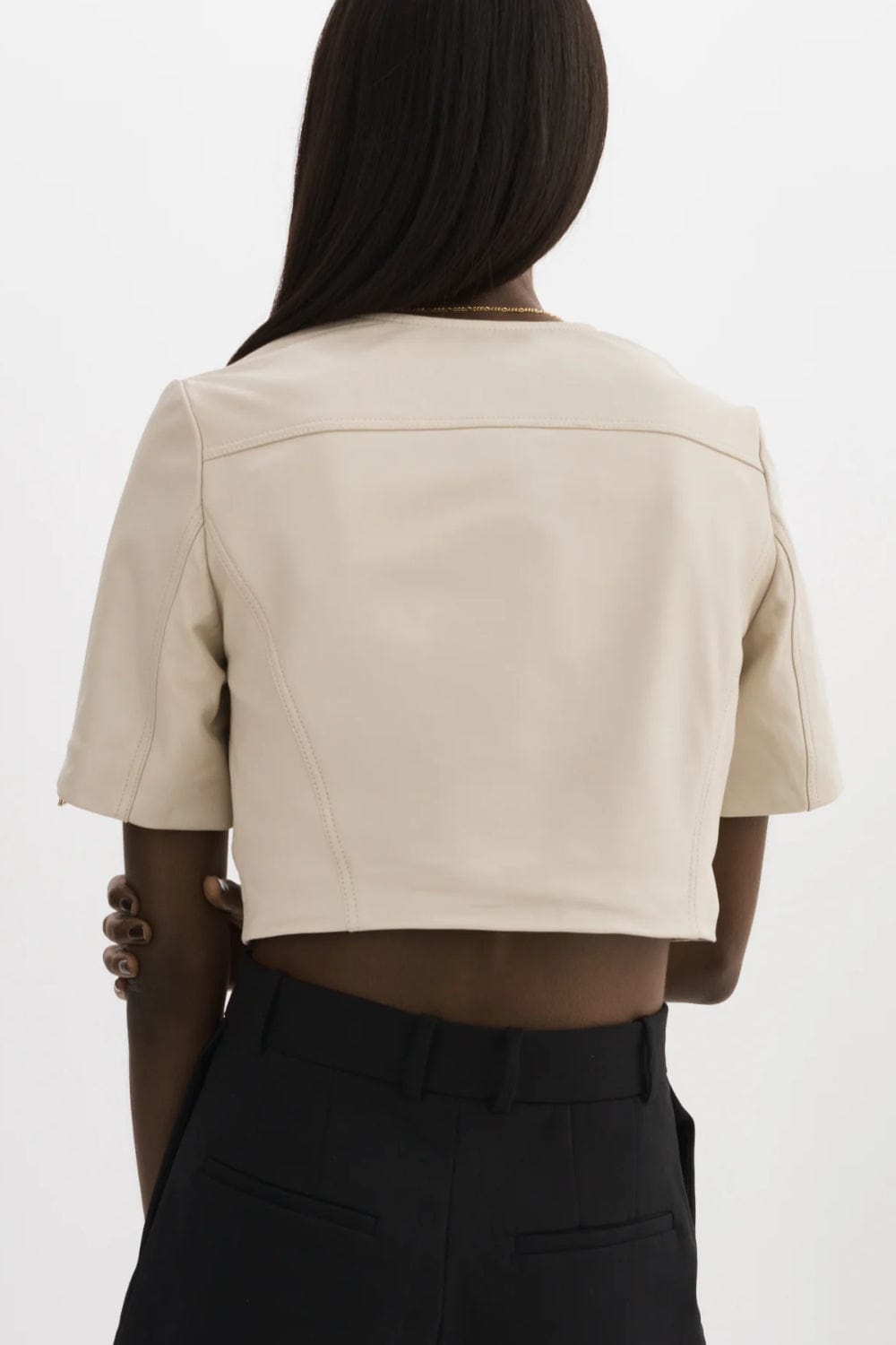 Lamarque - Jaqueta Cropped  Manga Curta Couro Kirsi 21 Gelo