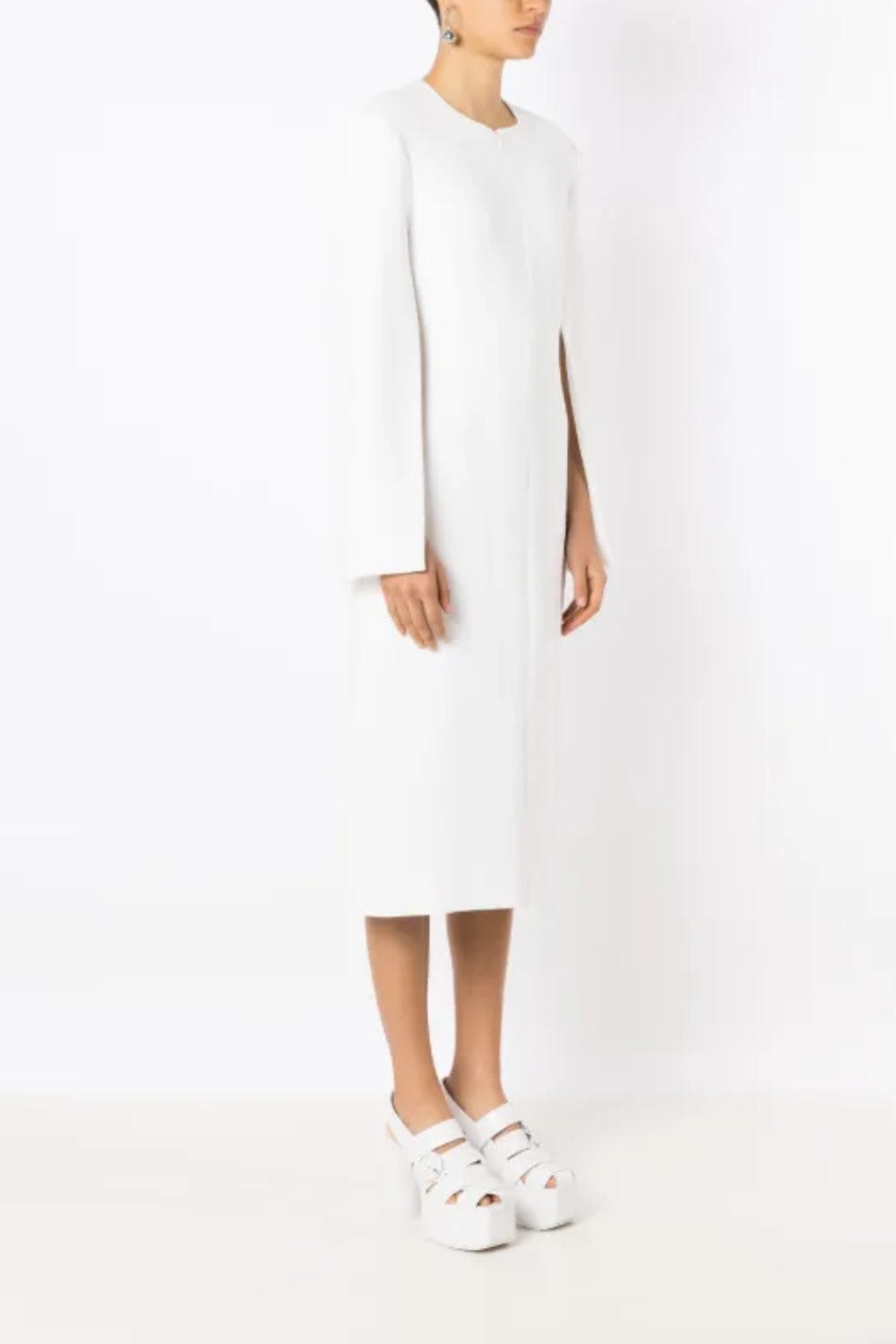 Glória Coelho - Vestido Midi Alfaiataria Mangas Fendidas Off White