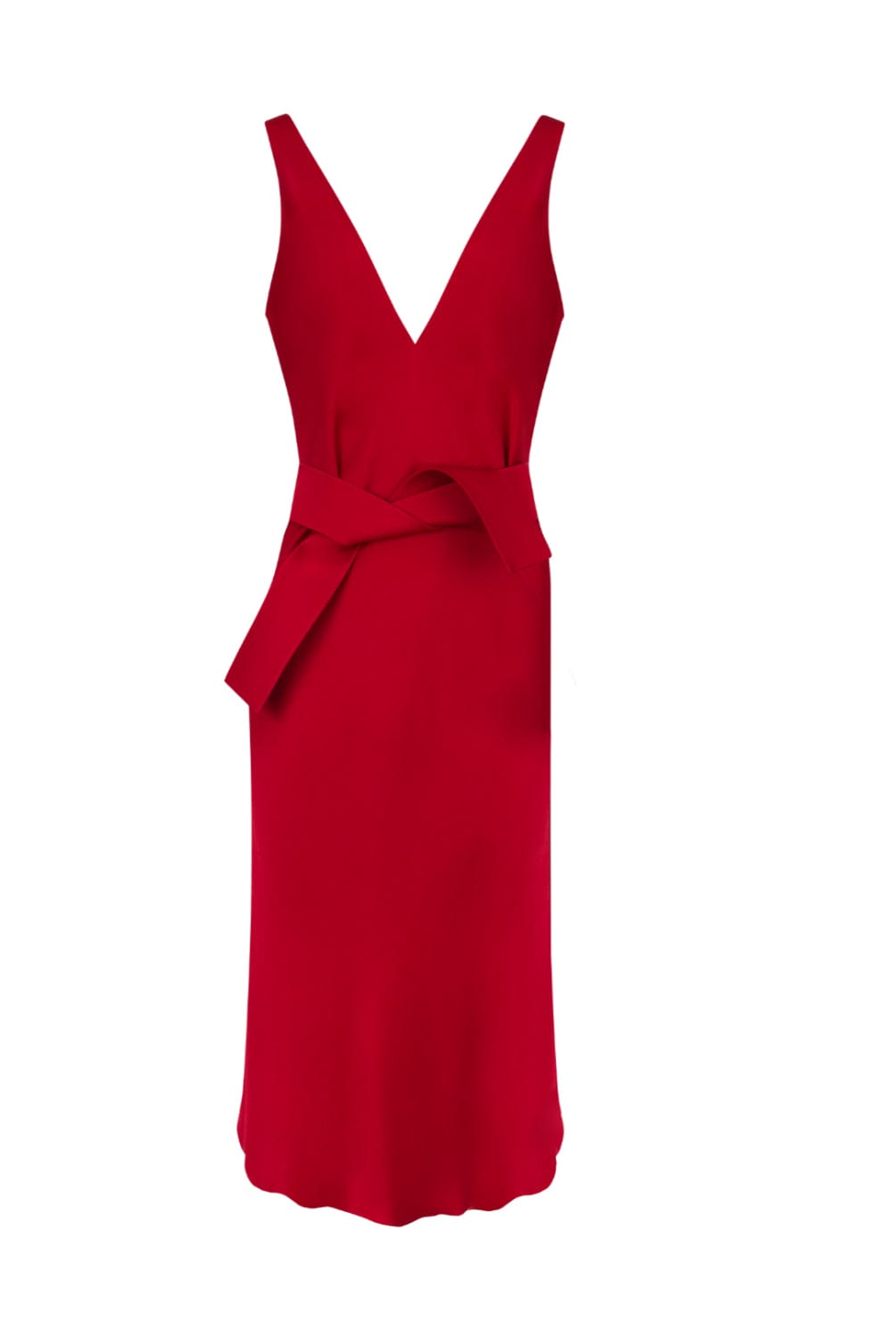 Glória Coelho -  Vestido Midi  em Crepe Patou Decote V Frente e Costas Vermelho Scarlet