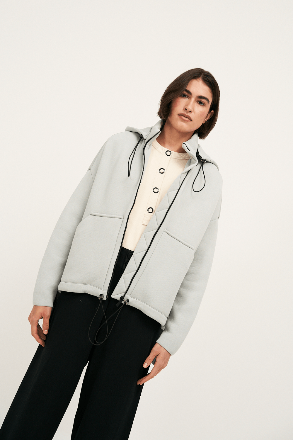 Coven - Casaco Tricot Neoprene Ilita Cinza