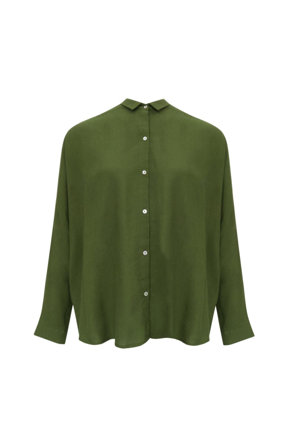 Lenny Niemeyer - Camisa Manga Longa Pala Franzida Viscolinho Verde Cacto