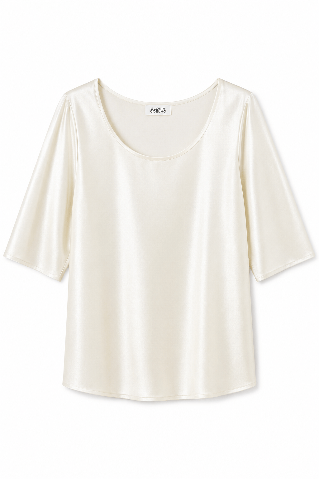 Glória Coelho - Blusa Manga curta em Cetim de Seda Off White