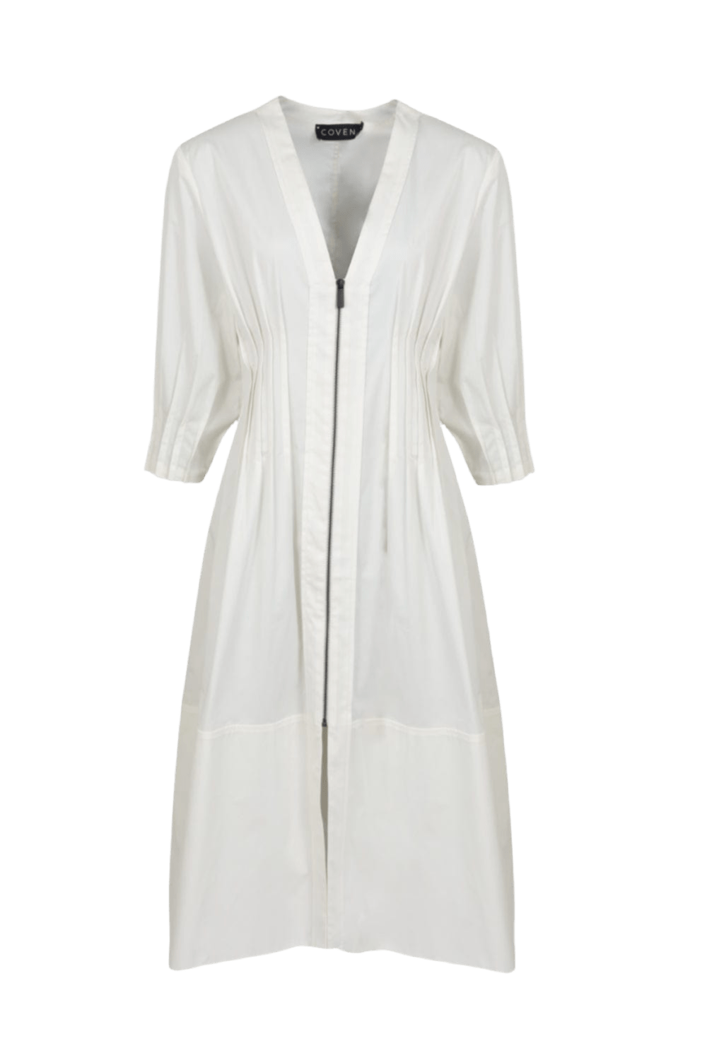 Coven - Vestido Midi Algodão Pregas Off White