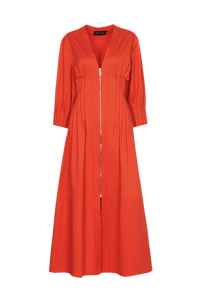 Coven - Vestido Midi Algodão Pregas Laranja