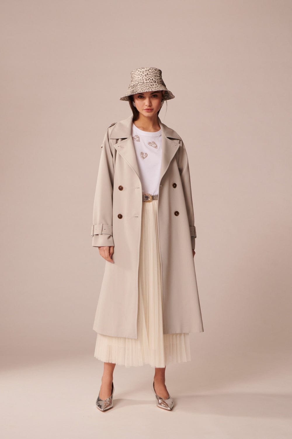 Tara Jarmon Paris- Saia Midi Tule Plissada  Juillet  Off White