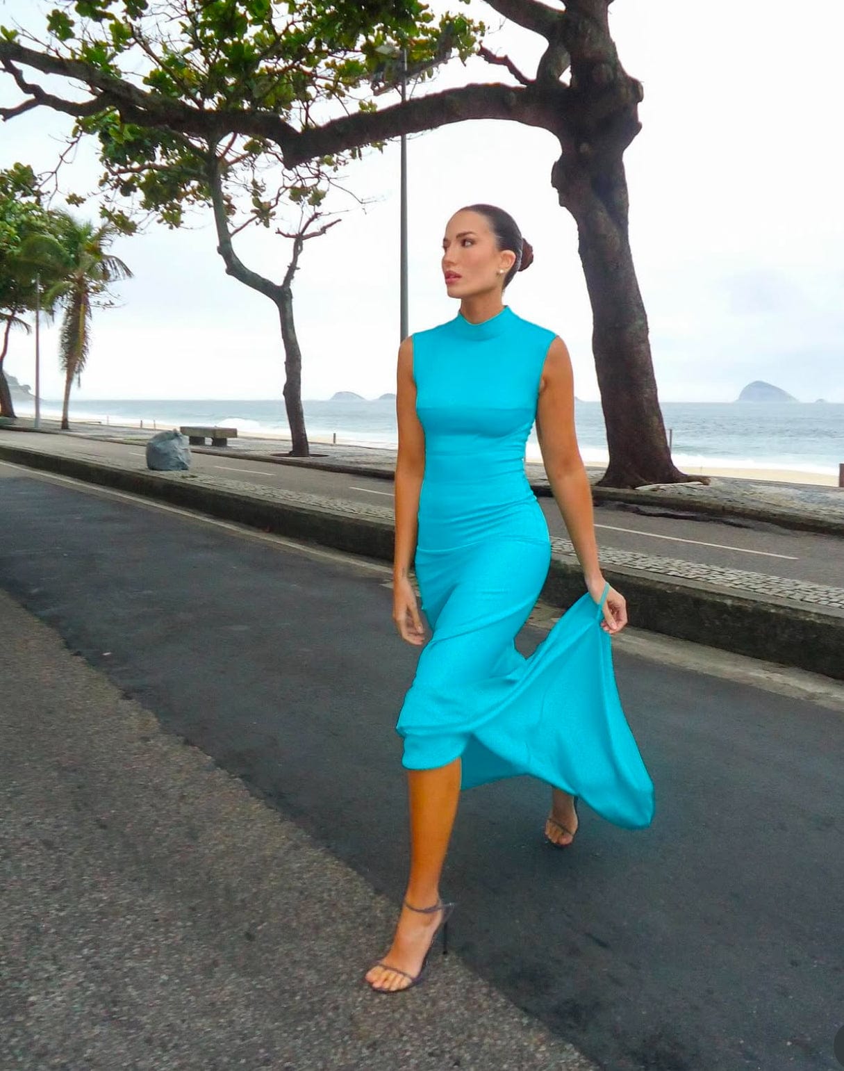 Glória Coelho - Vestido Longo no Viés com Gola VF15229 Azul Tiffany