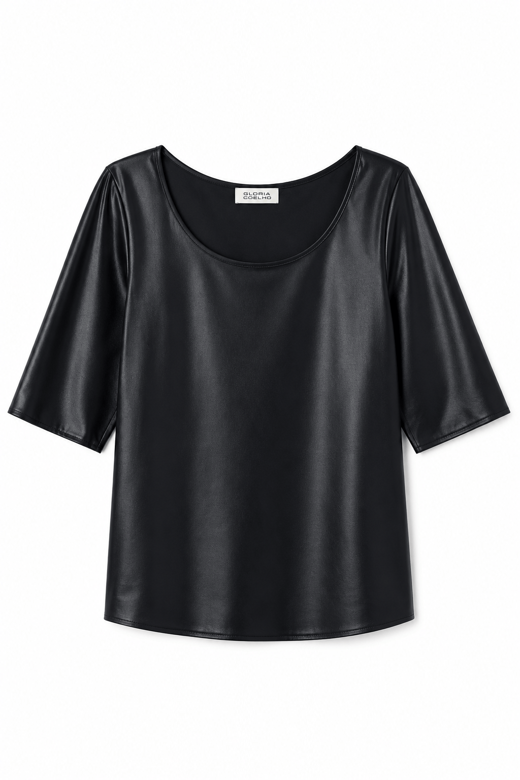 Glória Coelho - Blusa Manga curta em Cetim de Seda Preto