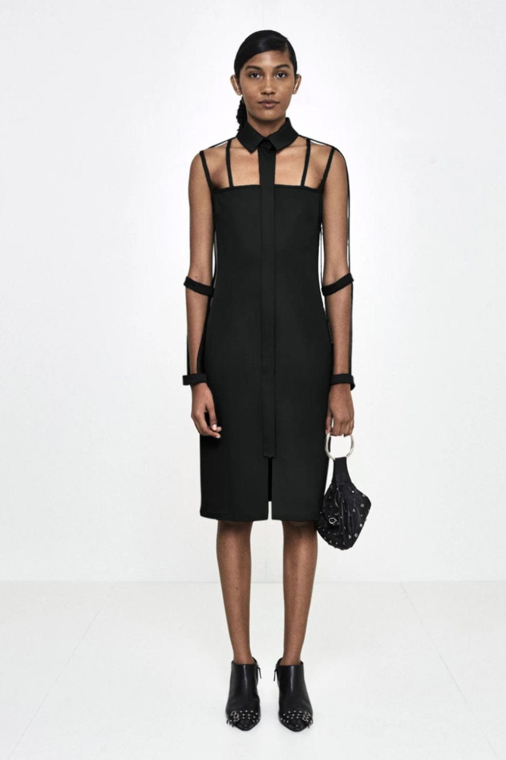 Glória Coelho - Vestido Curto Recortes Crepe Preto