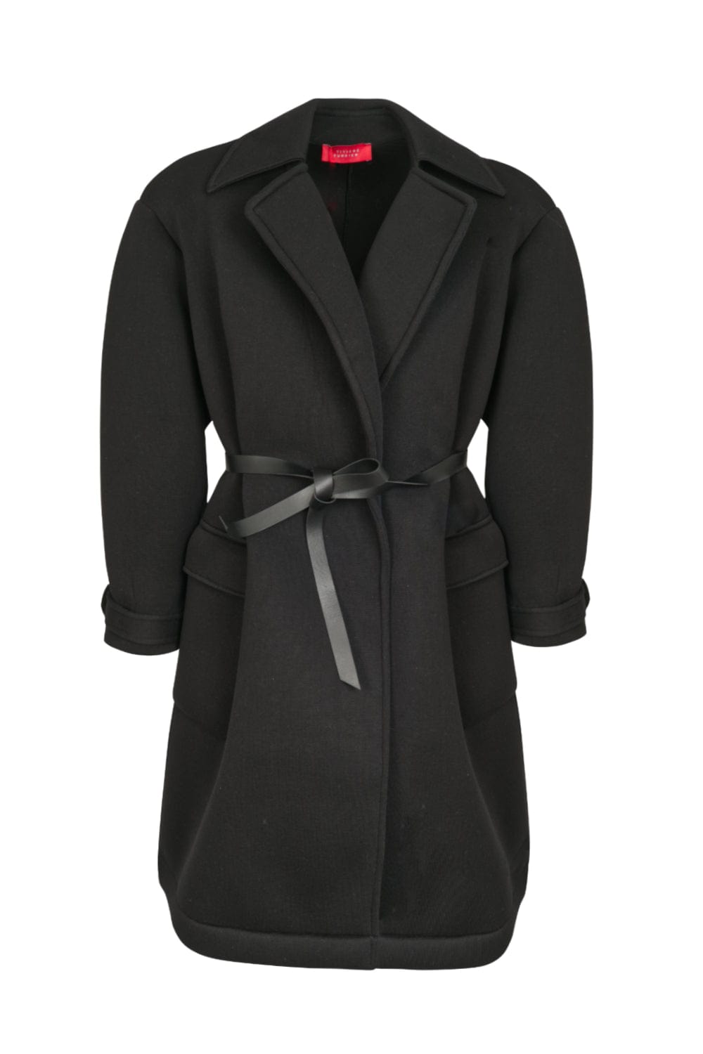 Viviane Furrier - Casaco Dublado Longo com Cinto de Couro Preto