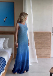 Viviane Furrier - Vestido Longo em Tricot Azul