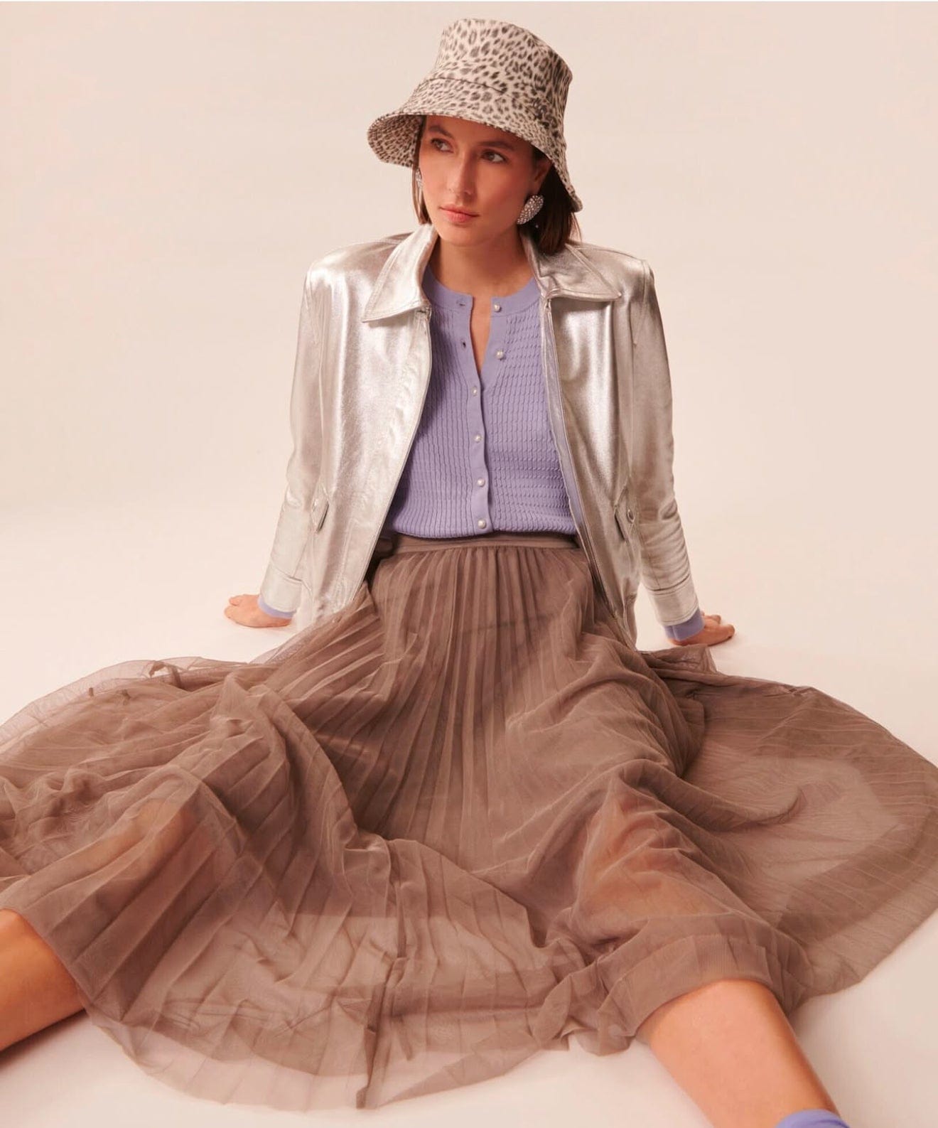 Tara Jarmon Paris - Saia Midi Tule Plissada Juillet Fendi