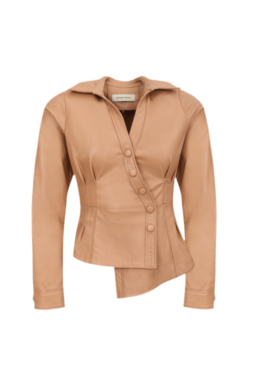 Madre Reina - Camisa Manga Longa  Assimétrica Betina Couro Caramelo