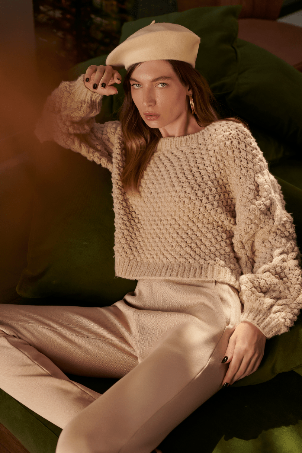 Caché - Blusa Manga Longa Luciana Tricot Fechado Bege