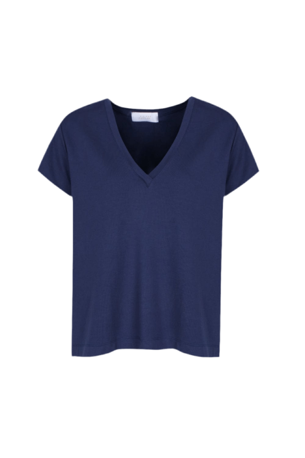 Viviane Furrier - Blusa Manga Curta Decote V em Malha Azul Marinho