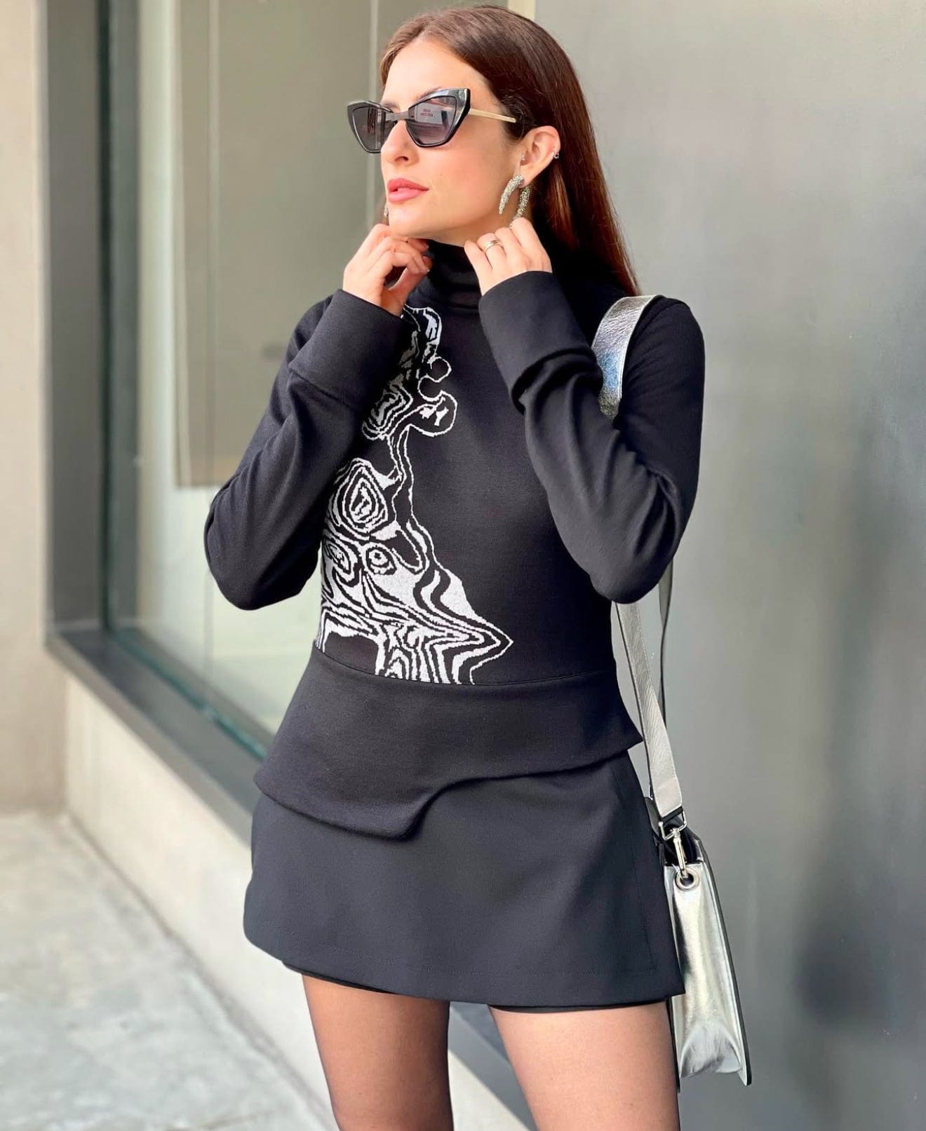 Glória Coelho - Blusa Manga Longa Gola Role Virtual Preto