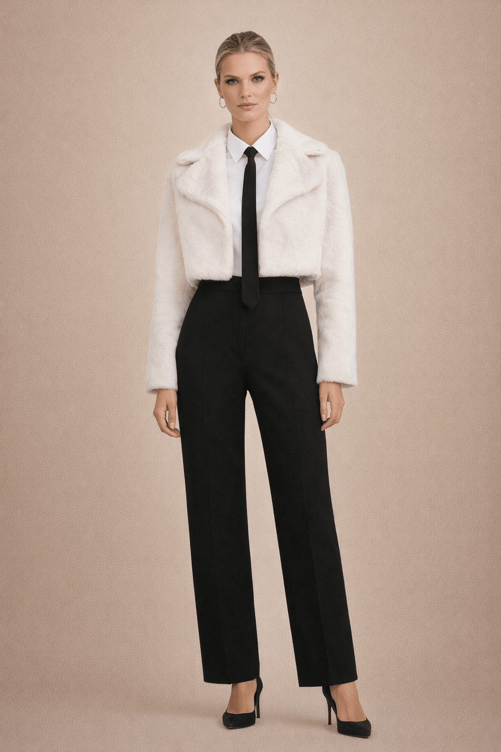 Jayley - Casaco Cropped Pêlo Sintético Off White