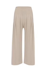 Viviane Furrier - Calça Pantalona em Malha Jersey Areia Bege