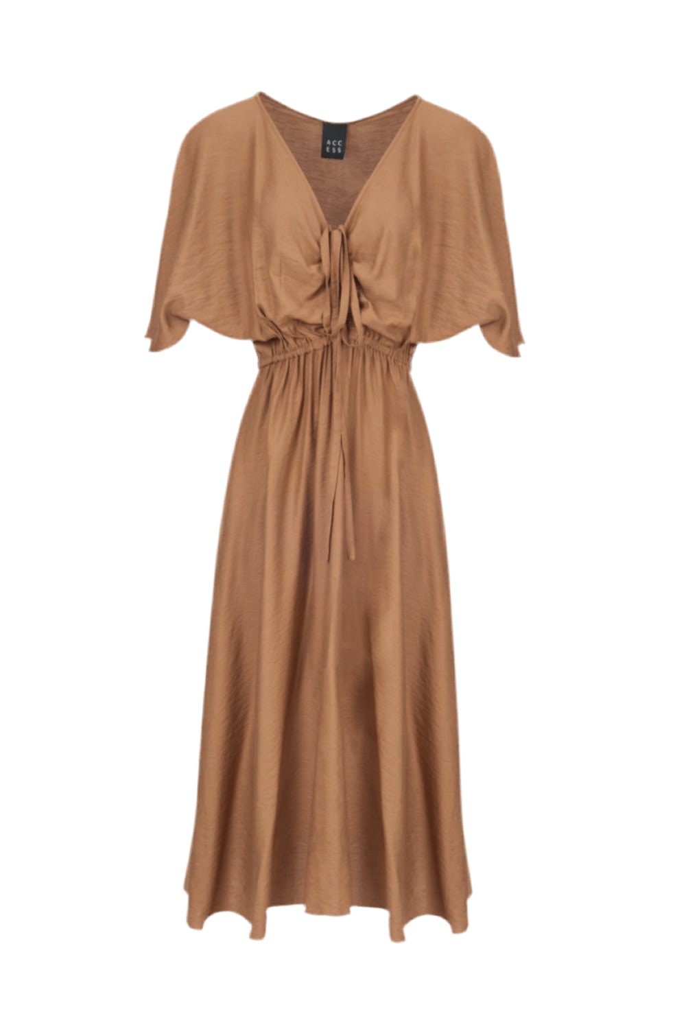 Access - Vestido Midi Franzido Frontal Marrom