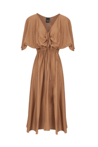 Access - Vestido Midi Franzido Frontal Marrom