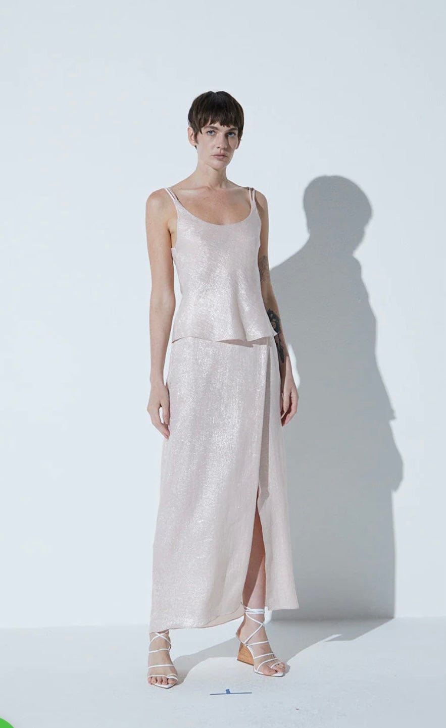 Viviane Furrier - Blusa Alça Fina Lamê Rosa