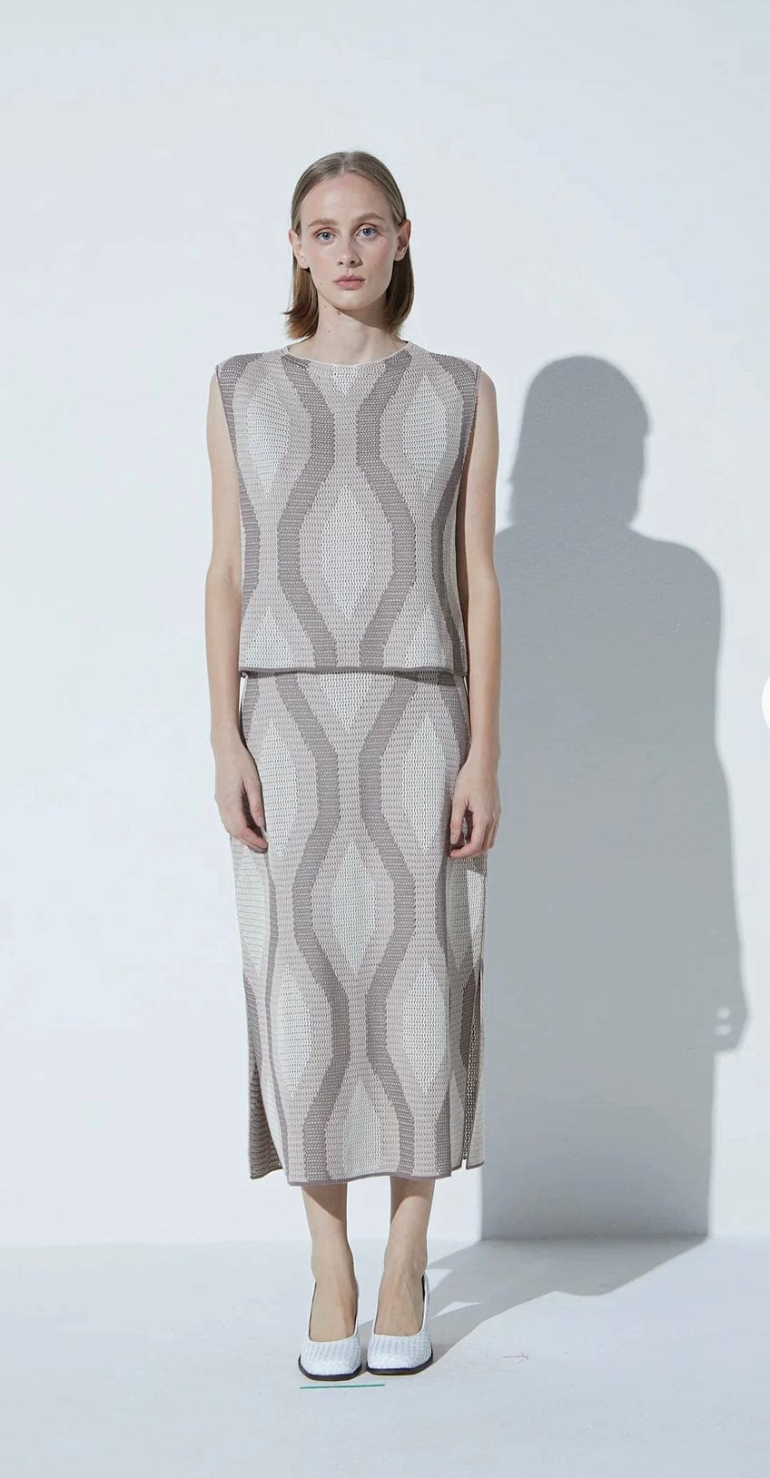 Viviane furrier - Saia Midi Lápis em Tricot Mosaico