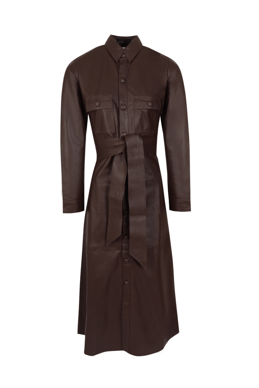 M Leal - Vestido Midi Chemisier Couro Marrom