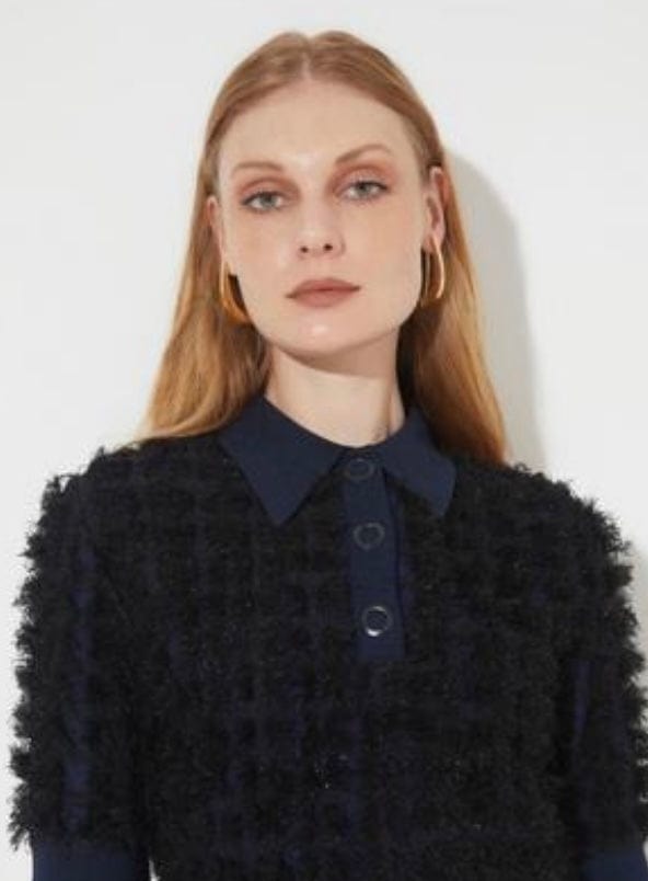 Coven - Casaqueto Tricot Textura Franjado Azul Marinho