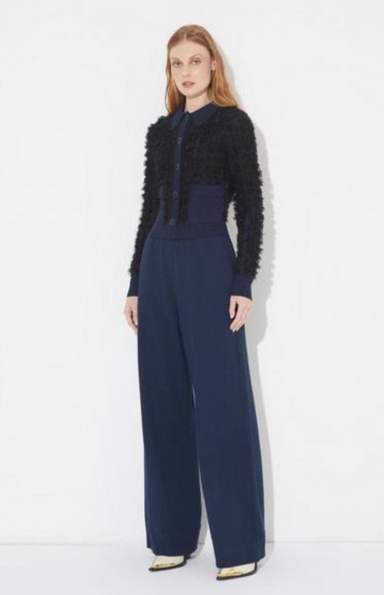 Coven - Casaqueto Tricot Textura Franjado Azul Marinho