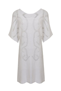 Viviane Furrier - Vestido Curto com Detalhes Rendado em Tricot  Off White