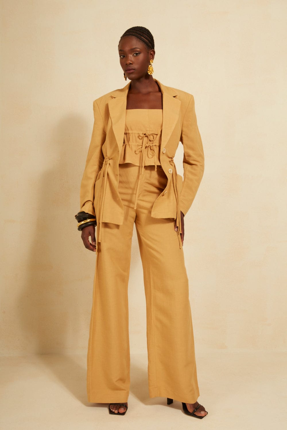 L'Cecci - Calça Alfaiataria Viscolinho Bege