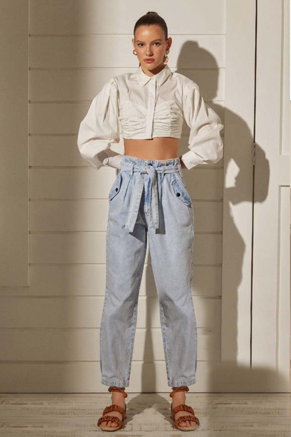 L'Cecci - Camisa Cropped Manga Longa Off White