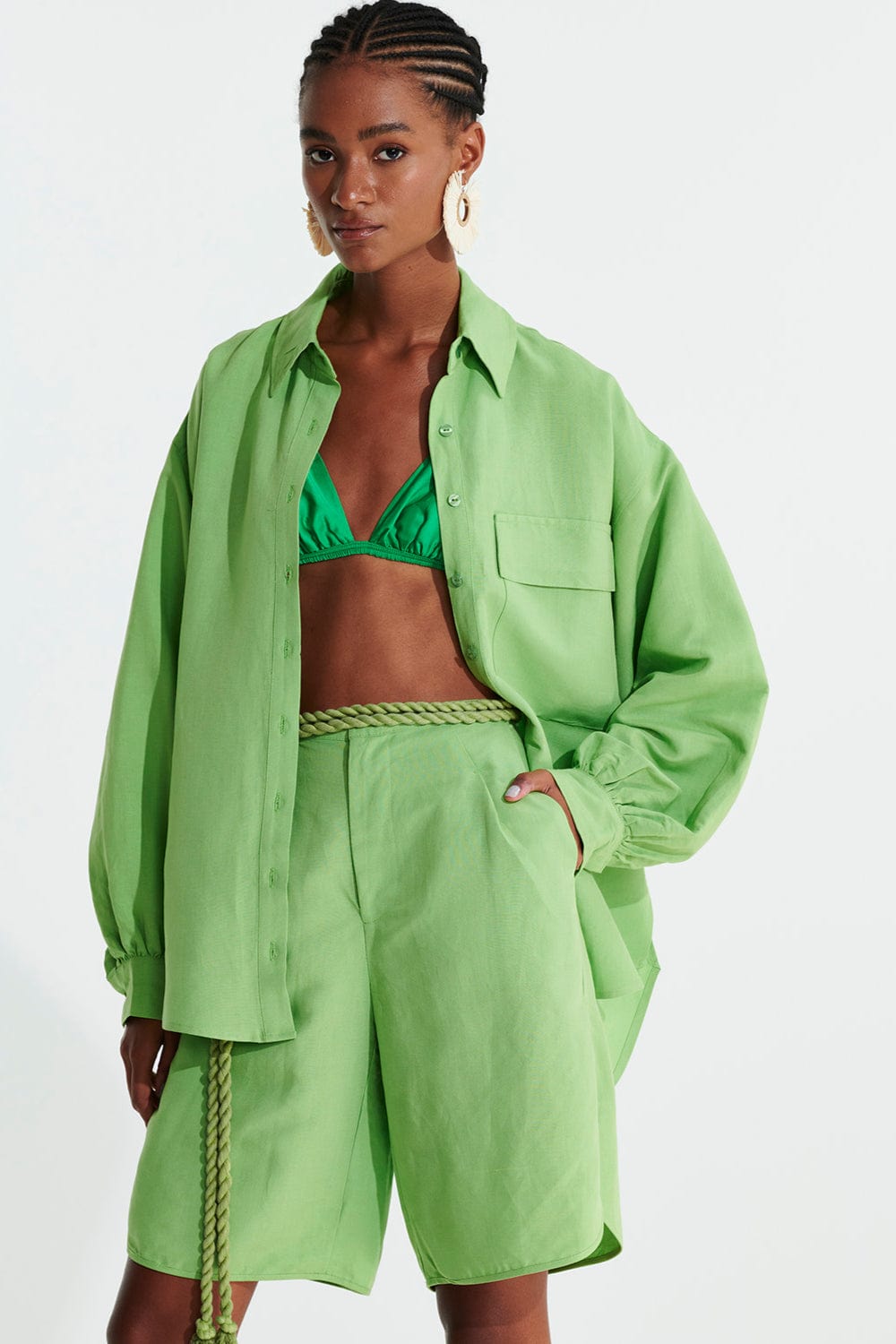 L'Cecci - Camisa Manga Longa Viscolinho Verde