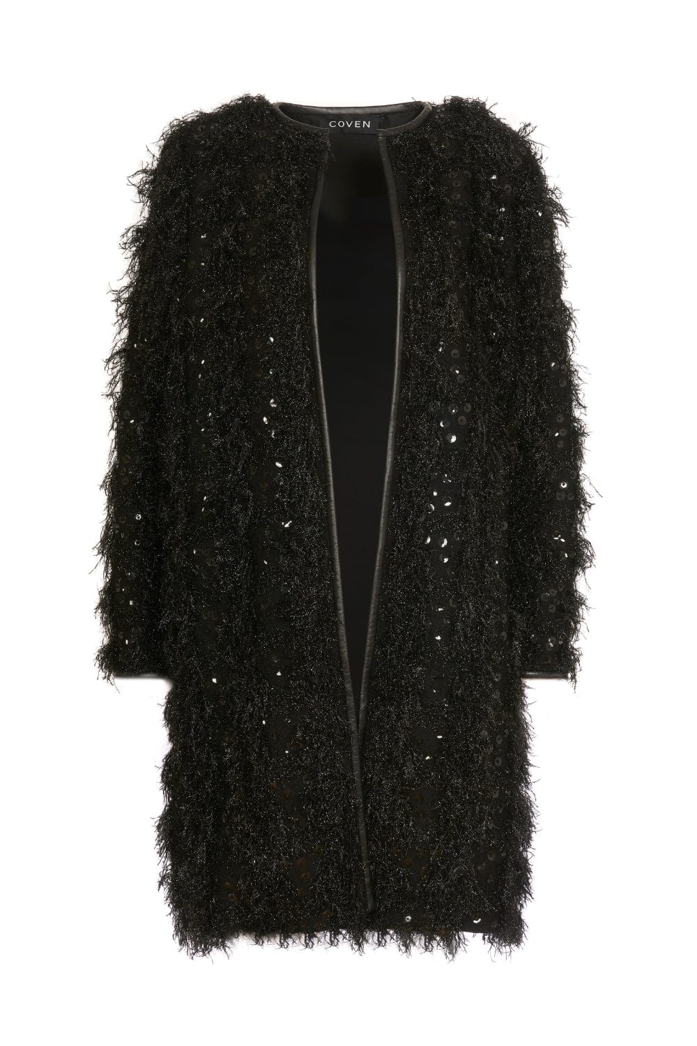 Coven - Sobretudo 3/4 Tricot Franjado e Bordado Preto