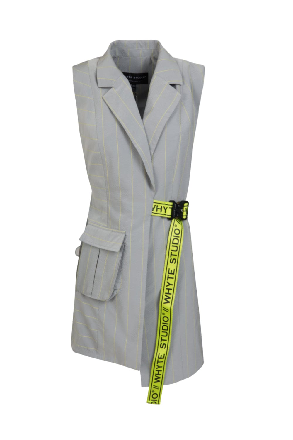 Whyte Studio - Vestido Curto Blazer Assimétrico sem Manga Cinza