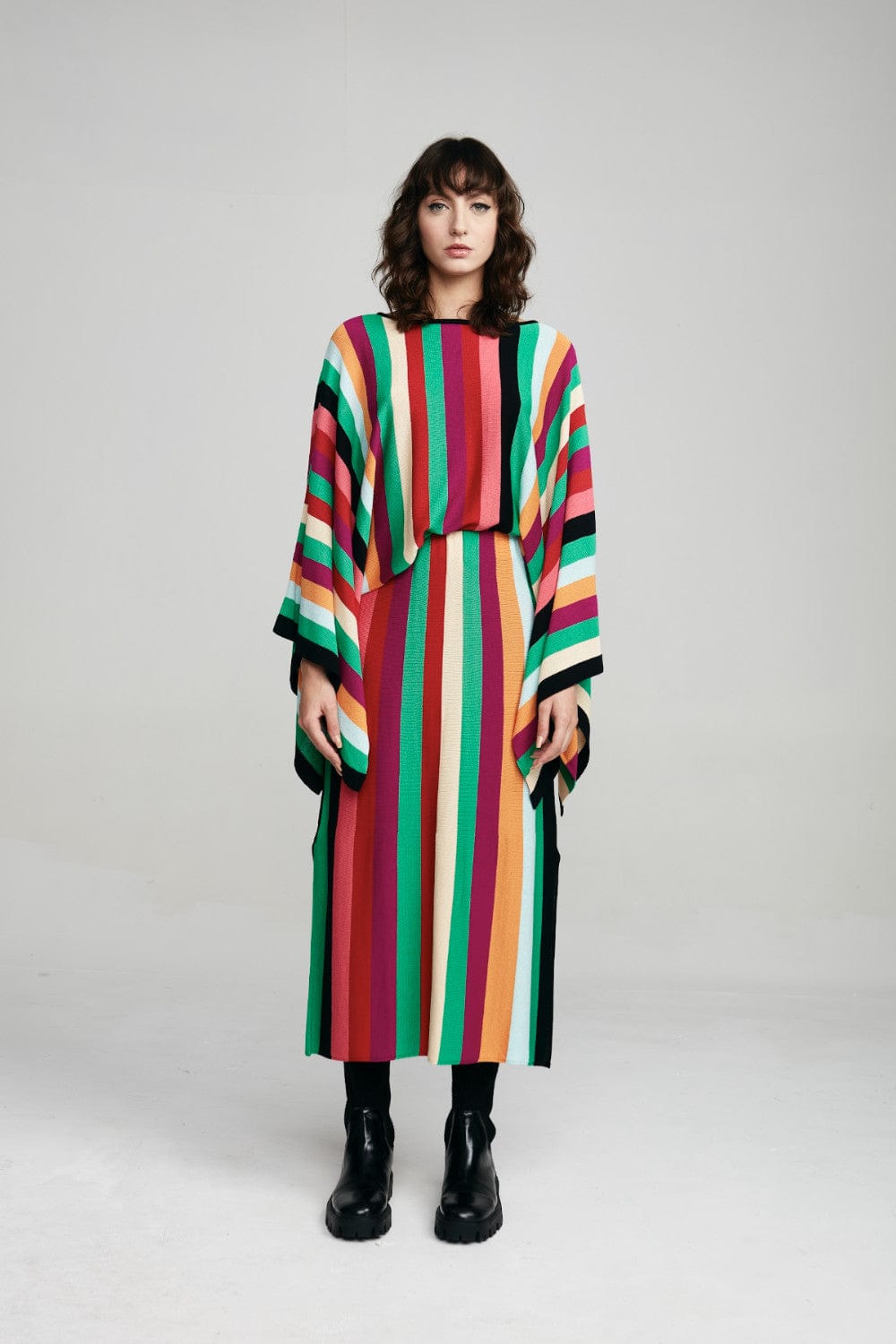 Viviane Furrier -  Saia Midi em Tricot Listras Multicolor