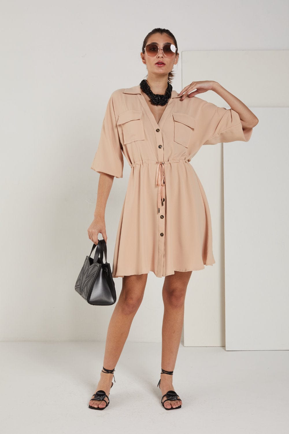 Access - Vestido Curto Mangas 3/4 Bege