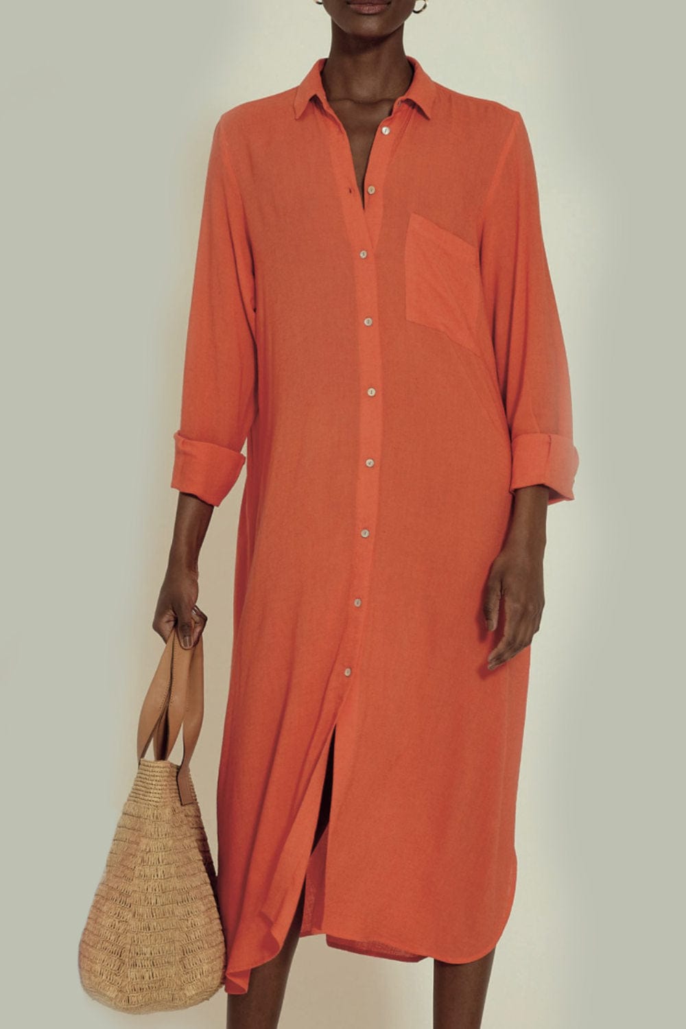 Lenny Niemeyer - Vestido Chemisier Midi Granita Laranja