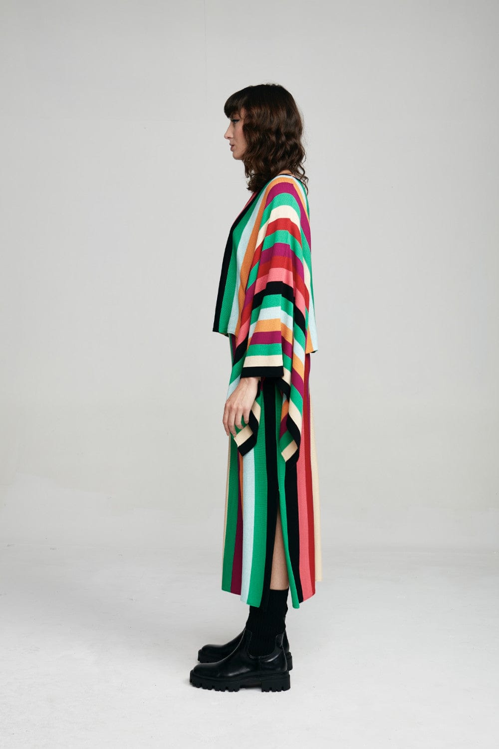 Viviane Furrier -  Saia Midi em Tricot Listras Multicolor