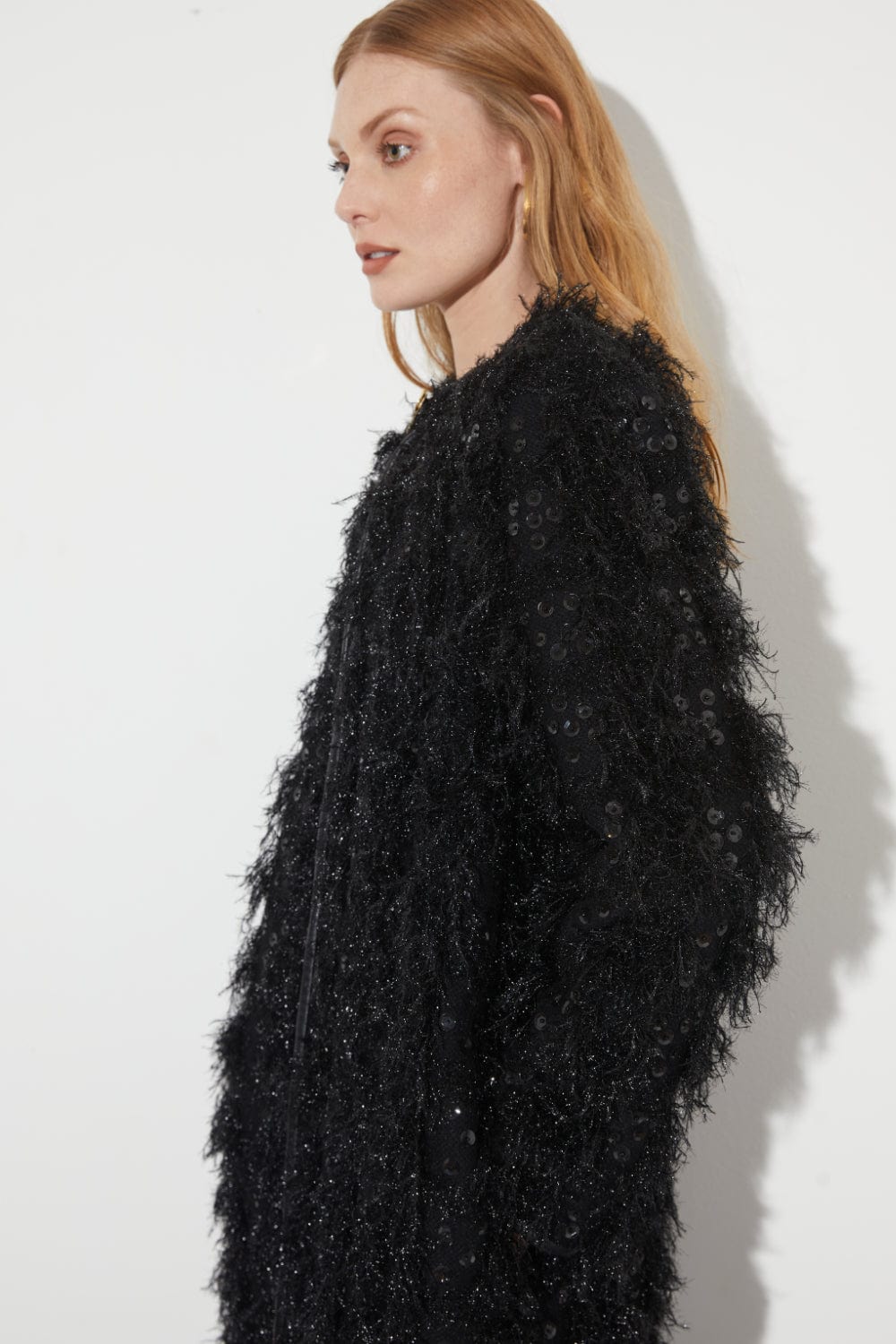 Coven - Jaqueta Tricot Franjado e Bordado Preto