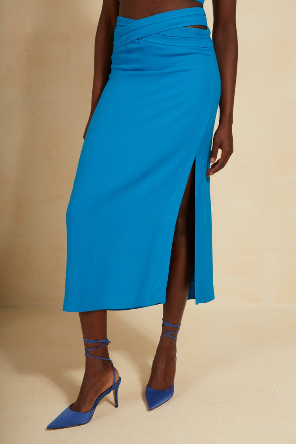 L'Cecci - Saia Midi Transpassada com Fenda Azul