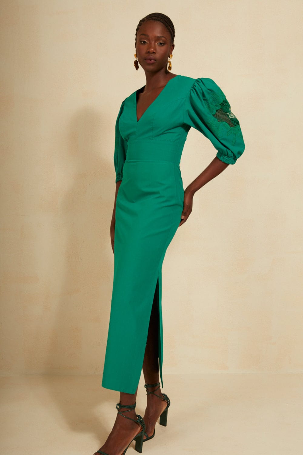 L'Cecci - Vestido Midi Bordado Verde