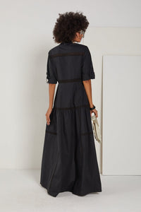 Spell - Vestido Longo Manga 3/4 Preto