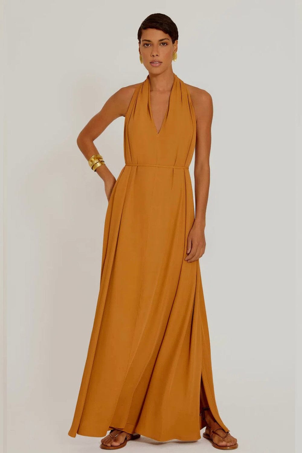 Lenny Niemeyer - Vestido Longo Franzido Decote Sisal Caramelo