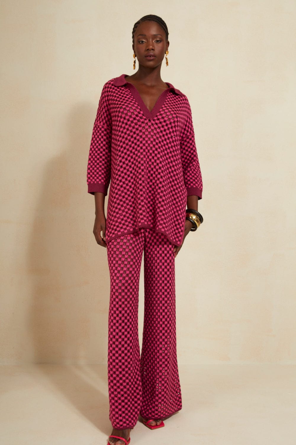 L'Cecci - Blusa Tricot Manga 3/4 Rosa