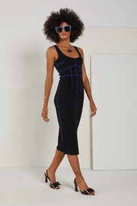 Whyte Studio - Vestido Midi com Pesponto Preto