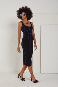 Whyte Studio - Vestido Midi com Pesponto Preto