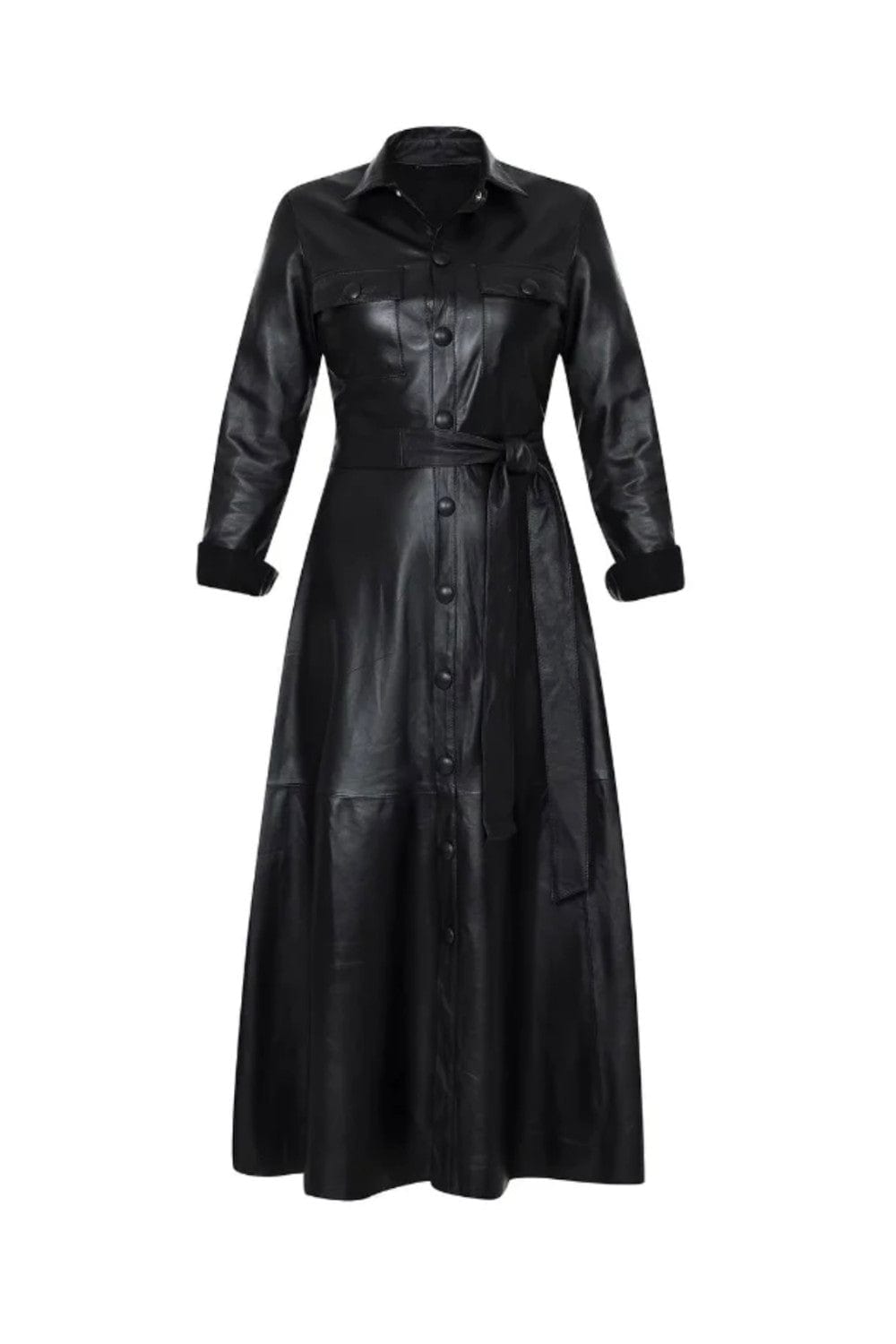 M Leal - Vestido Midi Chemisier Couro Preto
