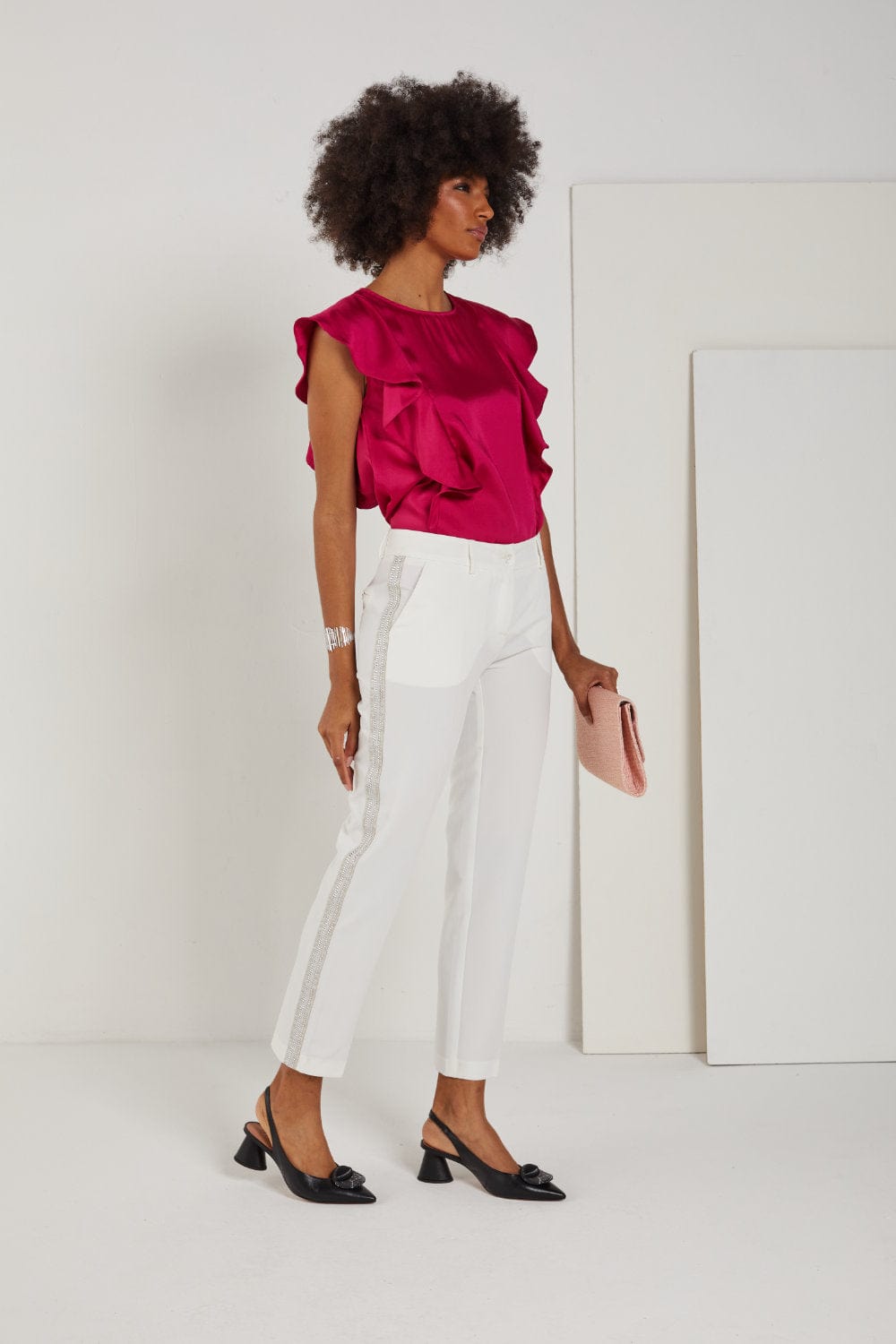 Access - Calça Alfaiataria com Brilho Lateral Branco