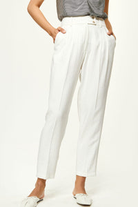 Access - Calça Alfaiataria Cintura Alta Striped Off White