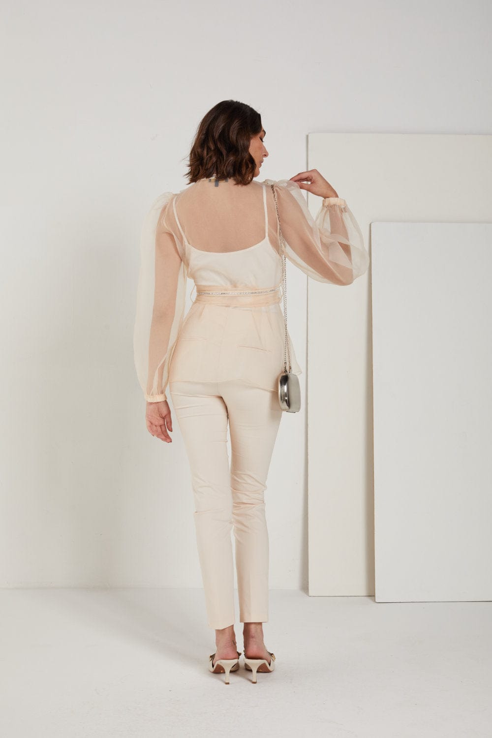 Mianotte - Camisa Manga Longa Envelope Organza com Babados Frontal